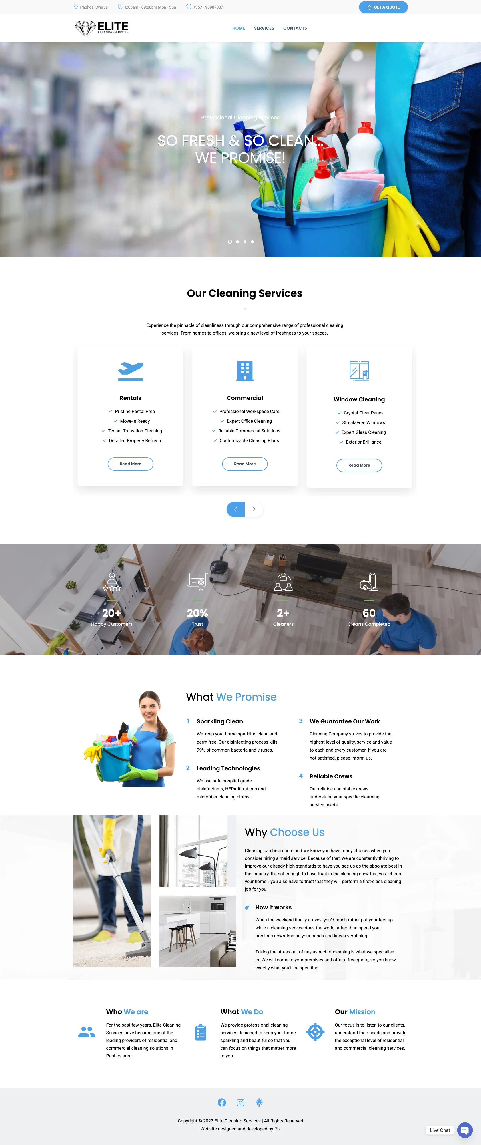 Elite Cleaning Services website screenshot