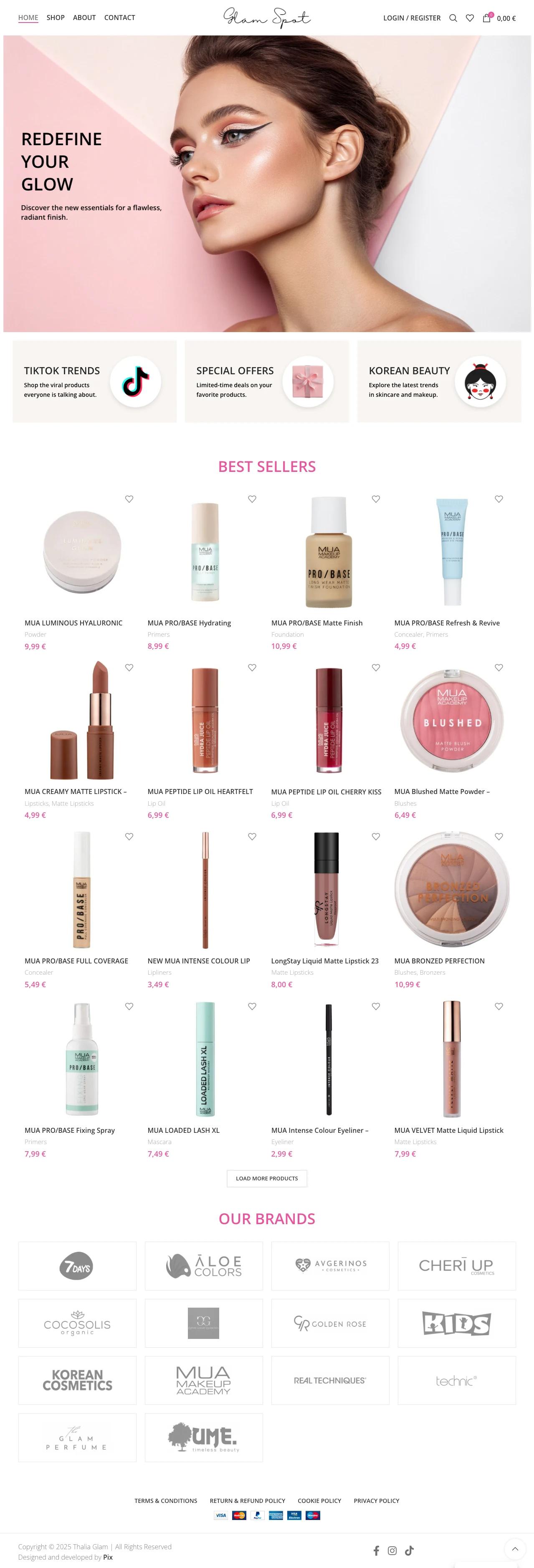 GlamSpot Cosmetics website screenshot